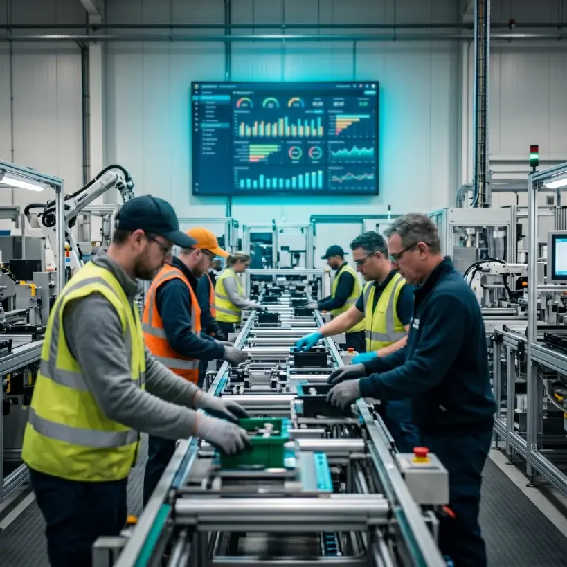 Manufacturing engineers working on production floor